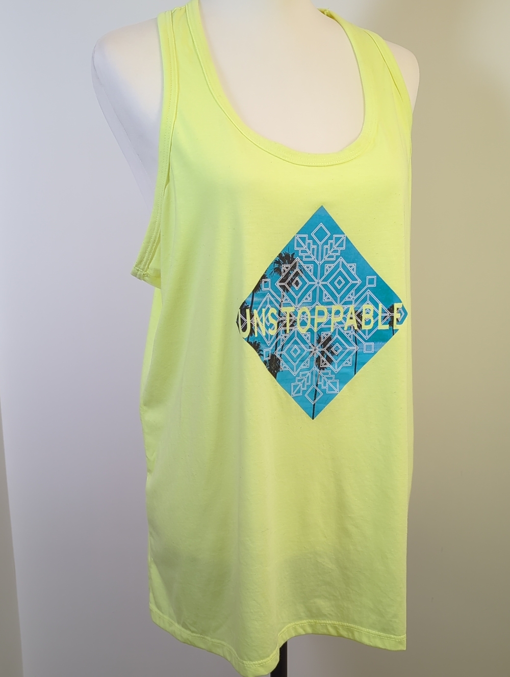 Athletic Works Neon Yellow "Unstoppable" Graphic Racerback Tank Top XL